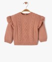 Pull grosse maille torsadée à volants bébé fille